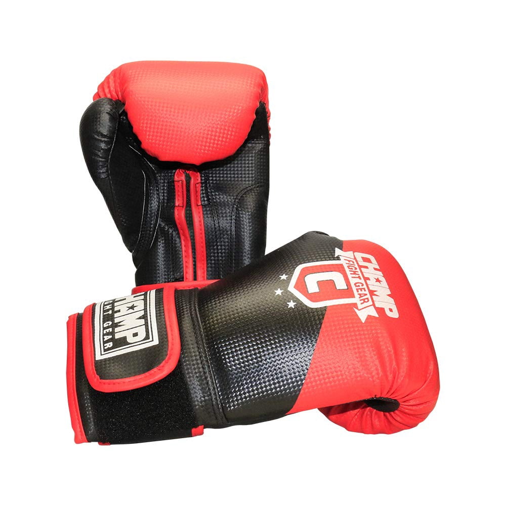 Champ Boxing Gloves for Training, Sparring, Kickboxing, MMA, Muay Thai, Durable PU Leather, Multi-Layered Foam, Wrist Support, Breathable Design, Black/Red, 12oz
