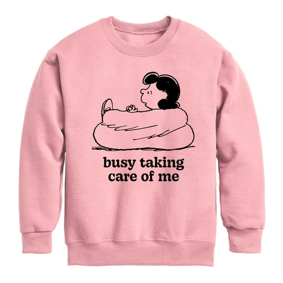 Peanuts - Busy Taking Care Of Me Graphic Long Sleeve Fleece Sweatshirt
