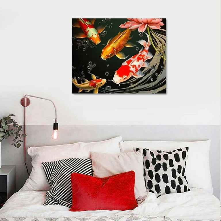 PIKWEEK 3 Piece Nine Koi Fish Canvas Painting Wall Art Feng Shui