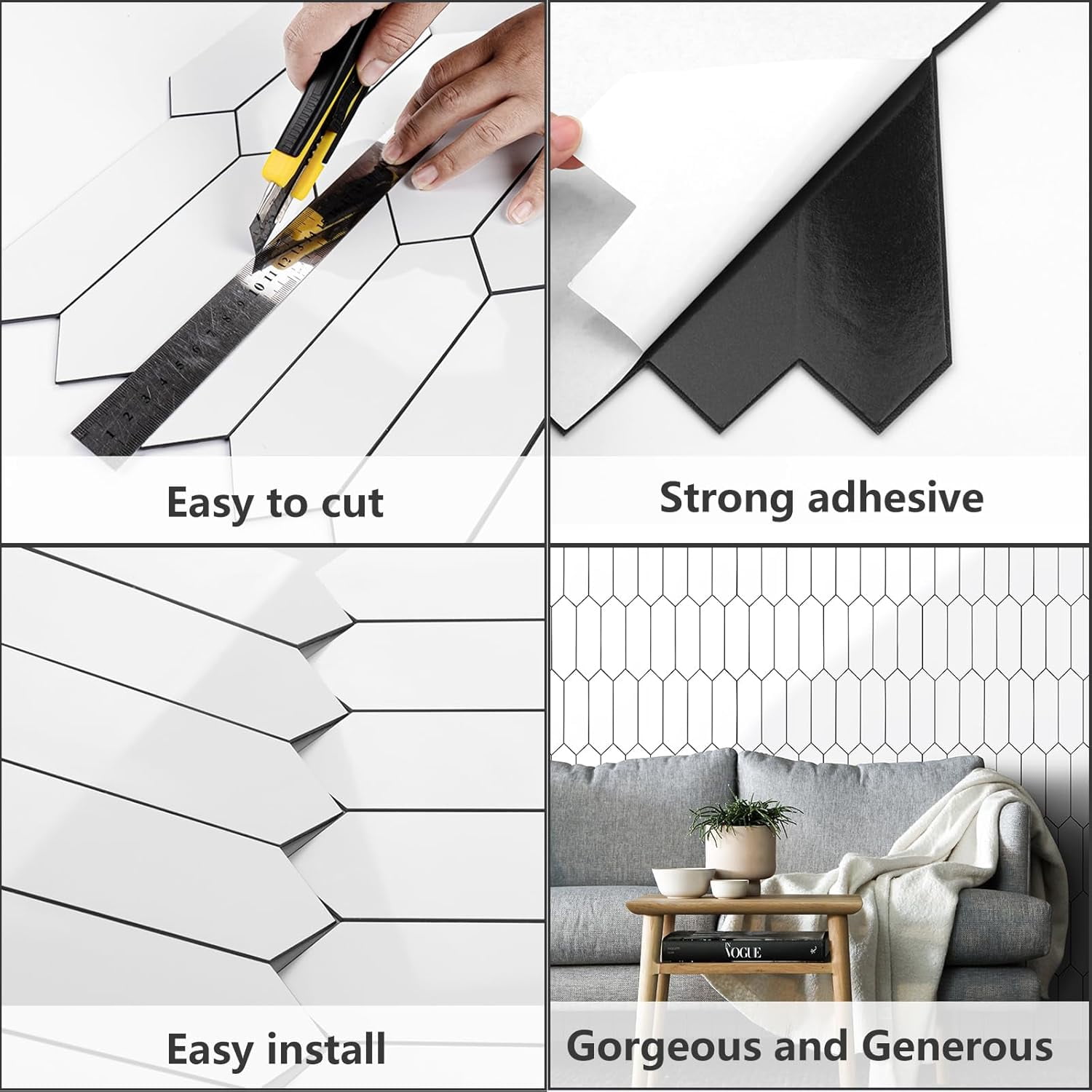 Glossy Dolomite White Backsplash Peel And Stick  12.8 X 12.8 Inch 10 Sheets Long Hexagon Pvc Self Adhesive Mosaic Wall Tiles On For Kitchen Bathroom