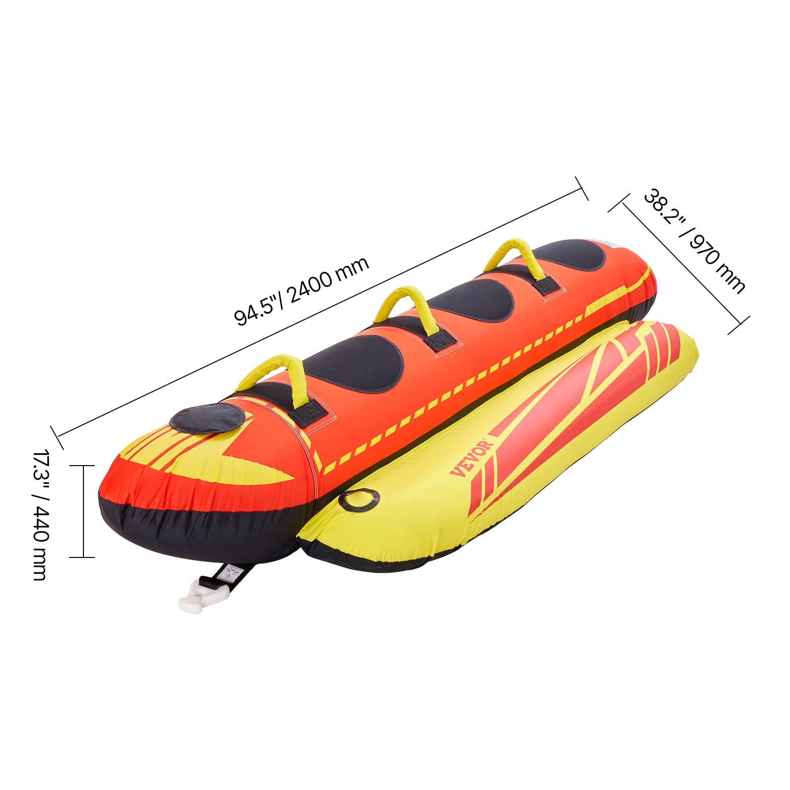 VEVOR Towable Tubes for Boating, 1-3 Riders Inflatable Boat Tubes and Towables, 510lbs Capacity Hot Dog Water Sport Tube for Boat to Pull - with Full Nylon Cover, Padded Handles & Speed Safety Valve