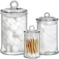Set of 3 Glass Apothecary Jars with Lids, Bathroom Canisters Storage Container Jars, Decorative Small Glass Apothecary Jar for Cotton Swabs, Cotton Balls, Makeup Sponges, Bath Salts