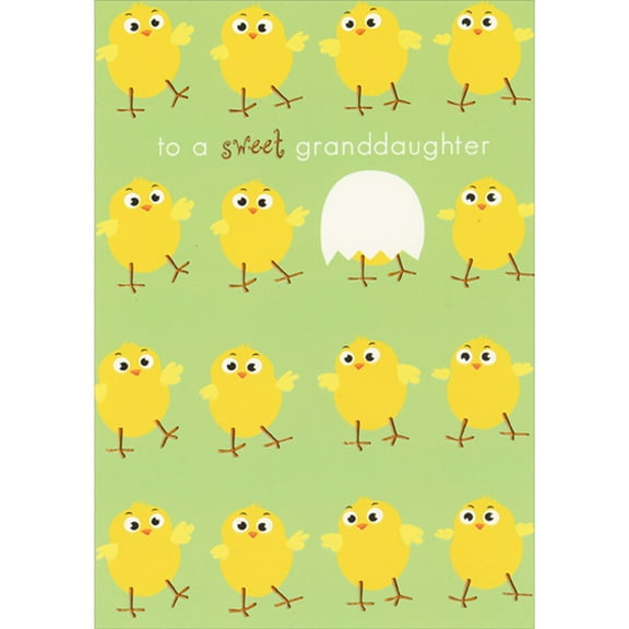 Designer Greetings Rows of Four Yellow Chicks with One Hiding Under Shell Juvenile Easter Card for Pre-Teen Granddaughter