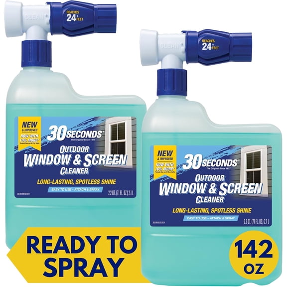 Outdoor Window & Screen Concentrated Cleaner for Glass, Patio Doors, Fiberglass, Furniture - No Screen Removal Required, Spray & Rinse - Hose End Spray Attachment (2 PACK)