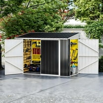 Uforic 8' x 4' Outdoor Storage Shed, Metal Tools Garden Shed with 3 Lockable Doors & Air Vent & Sloped Roof