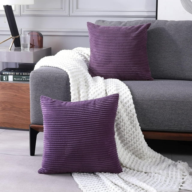Deconovo Corduroy Fundas de cojines Juego de 4 – Machine Washable Home Decor for Sofa, Dormitorio | Royal Purple, 18x18 Inch