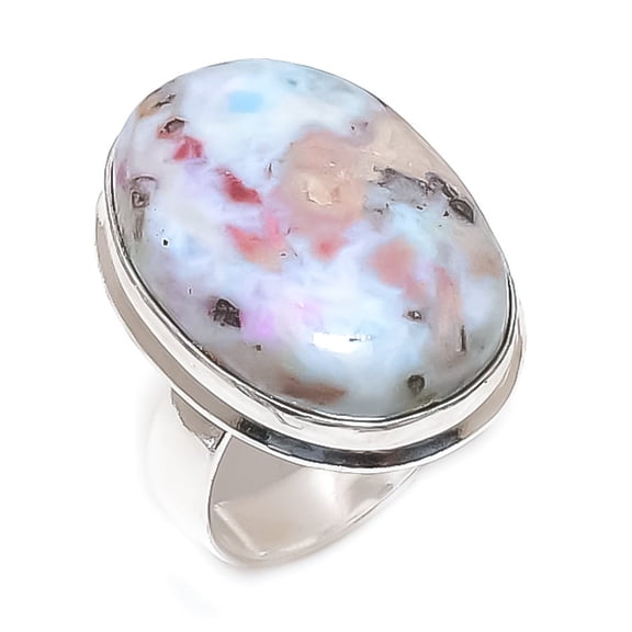 Natural Larimar Gemstone Handmade 925 Sterling Silver Jewelry Ring Size 9.5