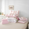 thumbnail image 6 of Feelyou Pink Rose Floral Bedding Comforter Set 7 Pieces for Girl, Western Bohemian Flower Full Bedding Set, Chic Stripes Lines Reversible Fitted Sheet Flat Sheet, Super Cozy Room Decor, 6 of 8