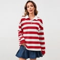 thumbnail image 4 of Domzest Womens Oversized Polo Shirt Long Sleeve Striped Rugby Collar Pullover Tops 2026 Trendy Casual Loose Fit Streetwear Tee Red M, 4 of 6
