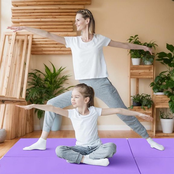 Topcobe 6 x 2 FT Tri-Fold Gym Mat with Handles and Removable Zippered Cover, Easy to Clean Gym Mat, Gymnastics Equipment for Activity Play, Purple