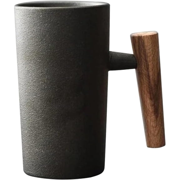 Coffee Mug with Wooden Handle 220ml Wooden Coffee Mug Coffee Mugs Ergonomic Exquisite Stoneware Vintage Mugs Home Office Ceramic Cup for Tea Drinks Water, Black