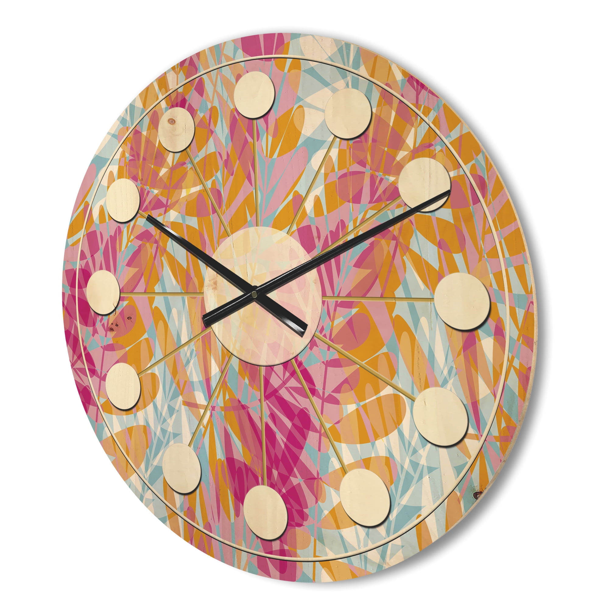 Designart 'Floral Retro Pattern XI' Mid-Century Modern Wood Wall Clock