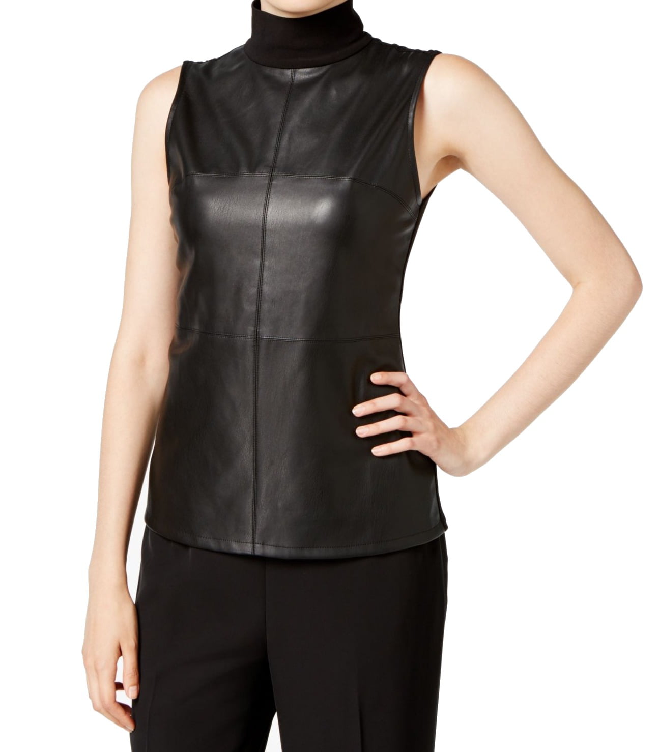 Calvin Klein - Calvin Klein NEW Black Womens Size XL Faux-Leather Mock ...
