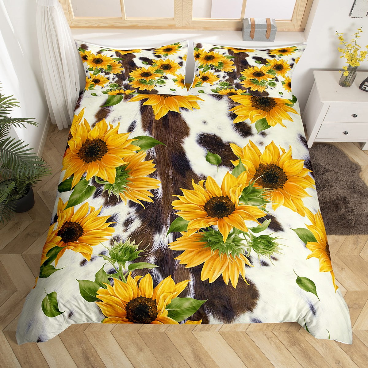 YST Rustic Cow Duvet Cover Cowhide Bedding Set for Cowboy Cowgirl