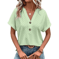 thumbnail image 2 of Tops Henley de Corta con Cuello en V para Mujer, Verde , L, 2 of 6