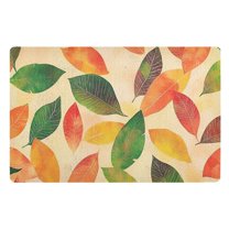 Yayeee Doormat for Indoor Entrance 32" x 20" Non Slippery Floor Rug, Green Retro Autumn Leaves