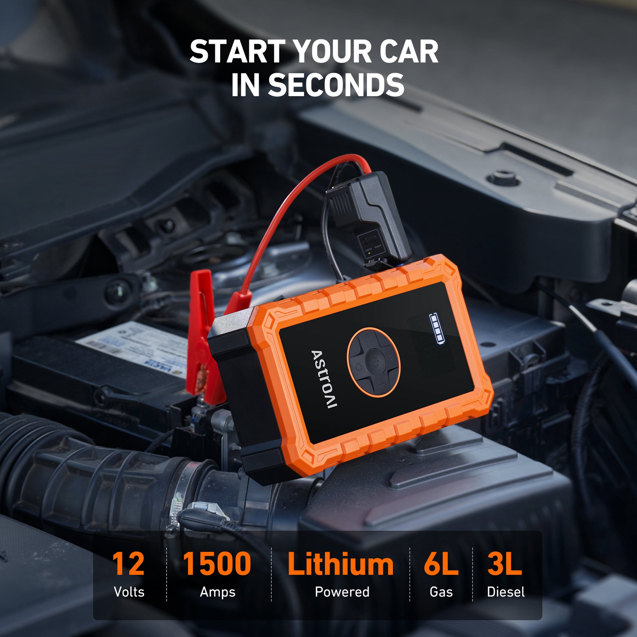 AstroAI Car Jump Starter with Air Compressor Tire Inflator,3000A Battery Portable Jumper Cables with 150PSI Cordless Tire Pump Air Pump, 12V Battery Charger Booster, 9.0L Gas & 6.5L Diesel Engines