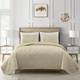 thumbnail image 3 of Chezmoi Collection Luca 3-Piece Oversized Bedspread Set, Queen Size, Beige, Summer Quilt Lightweight Microfiber Bedspread 100 x 106, Floral Medallion Pattern Coverlet for All Season, 3 of 9
