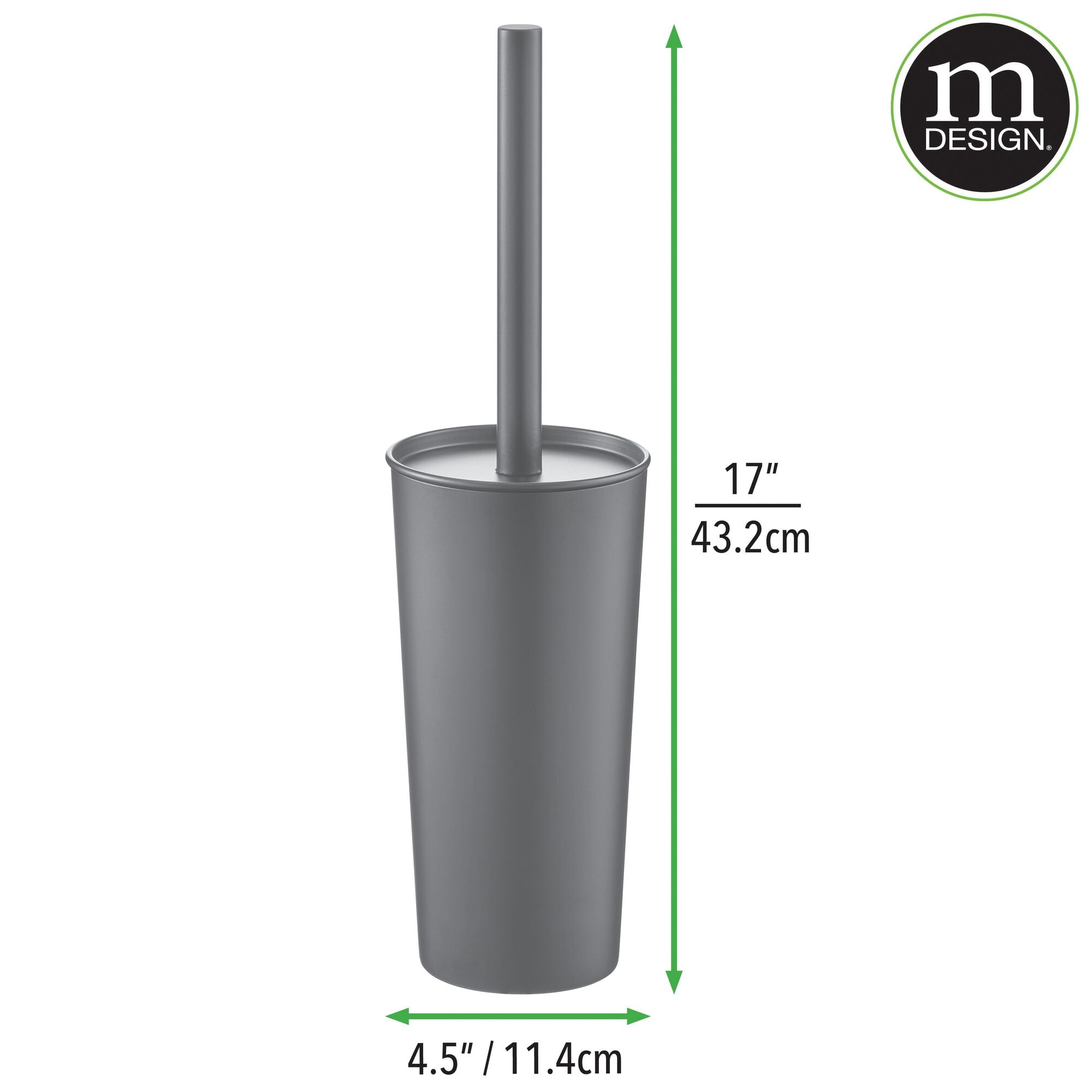 mDesign Steel Toilet Bowl Brush and Holder Combo, Storage Organizer for Bathroom Cabinet, Floor Corner - Heavy Duty Cleaning Equipment and Home Decor - Mirri Collection - Graphite Gray