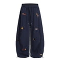 thumbnail image 5 of vigerkar Embroidery Puppy Baggy Barrel Sweatpants Casual Y2K Elastic Drawstring Unisex Wide Leg Pants Lantern Trouser (Navy, L), 5 of 9