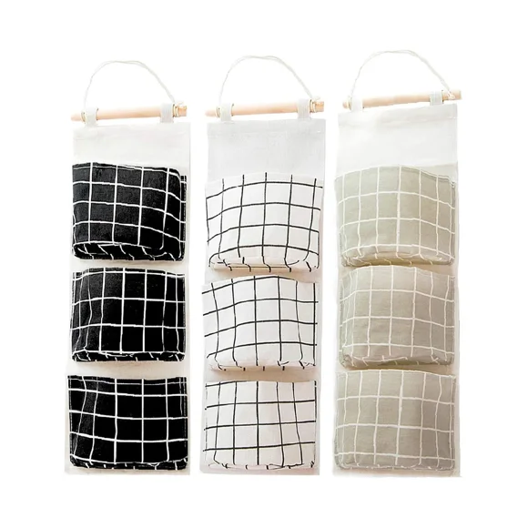 Sunrain 3 Piece Hanging Bag, Door Wall Organizer Hanging Bag With 3 Pockets, Wall Storage Bag Compatible With Kids Room Bathroom Bedroom, 3 Colors