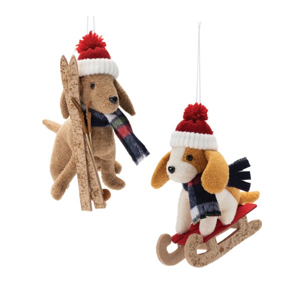 Melrose Plush Ski and Sled Dog Ornament Set of 6