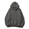thumbnail image 2 of Fiaer Womens Hoodies V-Neck Long Sleeve Hooded Sweatshirts Loose Casual Trendy Solid Basic Drop Shoulder Pocket Tops Grey L, 2 of 6