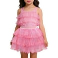 thumbnail image 4 of Wuxian Girls Carnival Dance Tutu Skirt Elegant Elastic High Waist Solid Color A-Line Layered Cute Ballet Party Trendy Tulle Mini Skirt,Pink,6-7 Years, 4 of 4