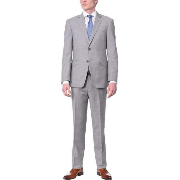 Mens Slim Fit Light Gray Two Button 100% Wool Suit