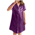 thumbnail image 2 of Npasoilc Nightshirts For Women Button Down Sleepshirt Silk Short Sleeve Nightgown Satin Pajama Dress Boyfriend Notch Collar Sleepwear, 2 of 5