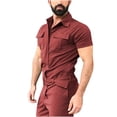 thumbnail image 2 of Frnrwgo Mens Jumpsuit Solid Color Short Sleeve Lapel Button Pocket Workwear Coveralls Breathable Lightweight Set, 2 of 5