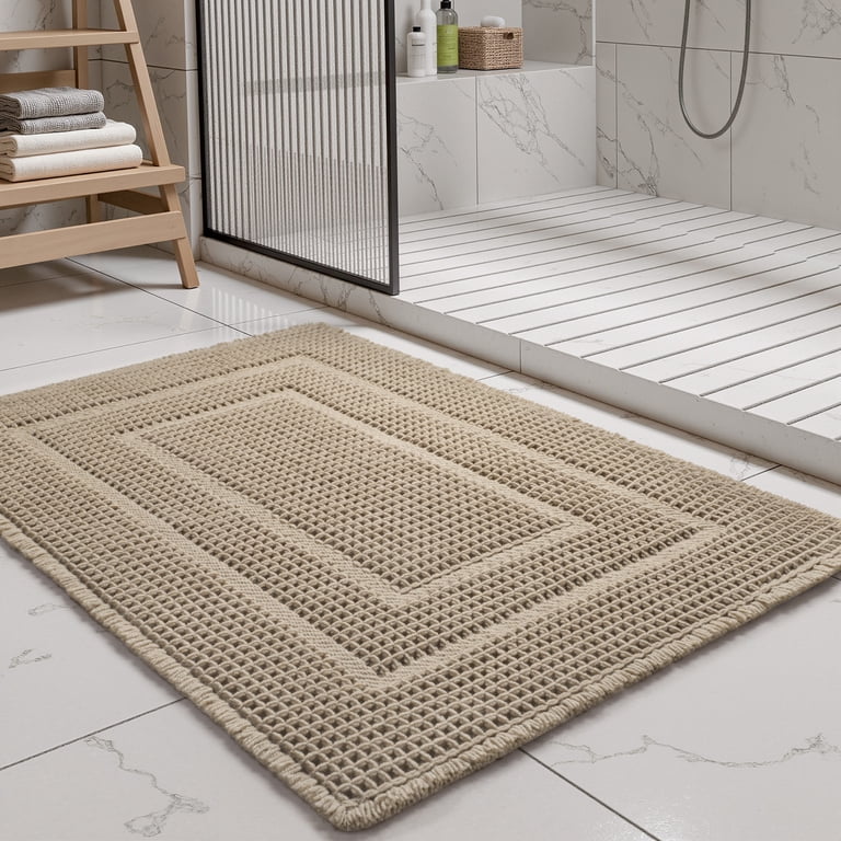 SIXHOME 18x30 Waffle Bath Mat with Boho Tassel, Brown photo 7