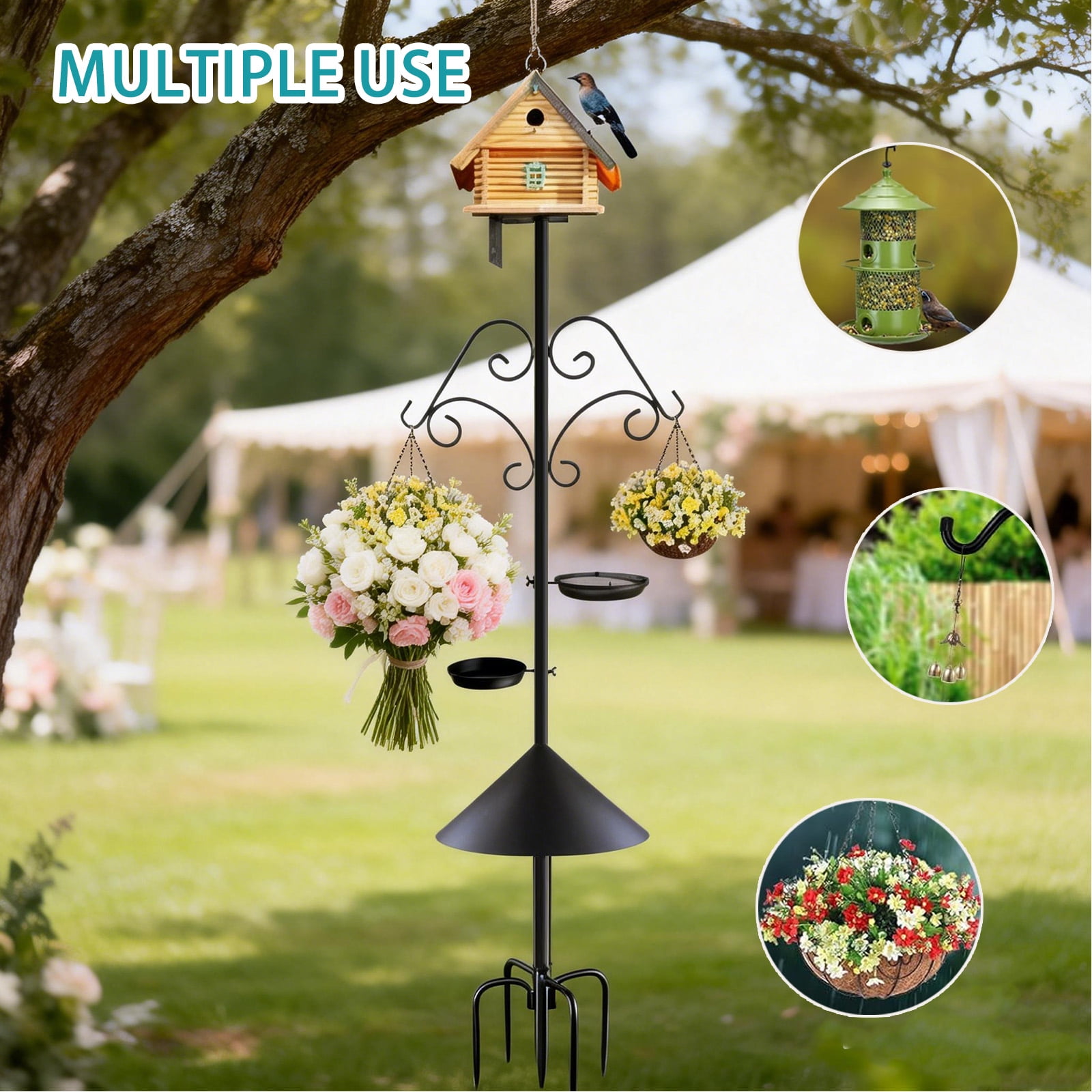 Bird Feeder Pole Stand,92 Inch House Pole for Outdoors Weather Station,Heavy Duty Metal Mount Kit Adjustable Multifunctional Bird Feeder Stand