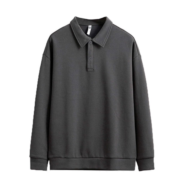Blusa y camisa de manga larga con cuello vuelto para hombre, color liso, informal, holgada, con medio botón, manga larga, cuello vuelto, blusas de poliéster para hombre