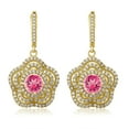 thumbnail image 2 of Gem Stone King 18K Yellow Gold Plated Silver Pink Mystic Topaz Flower Dangle Earrings for Women (5.64 Cttw, Gemstone Birthstone, Round 6MM), 2 of 3