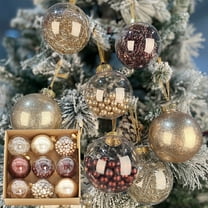 Axiiglly 9Pcs Christmas Balls Ornaments, 3.15" Glitter Transparent Christmas Balls Set with Stuffed, Shatterproof Chocolate-Themed Hanging Balls for Xmas Trees Decorations, Holiday Party Decor-Gold