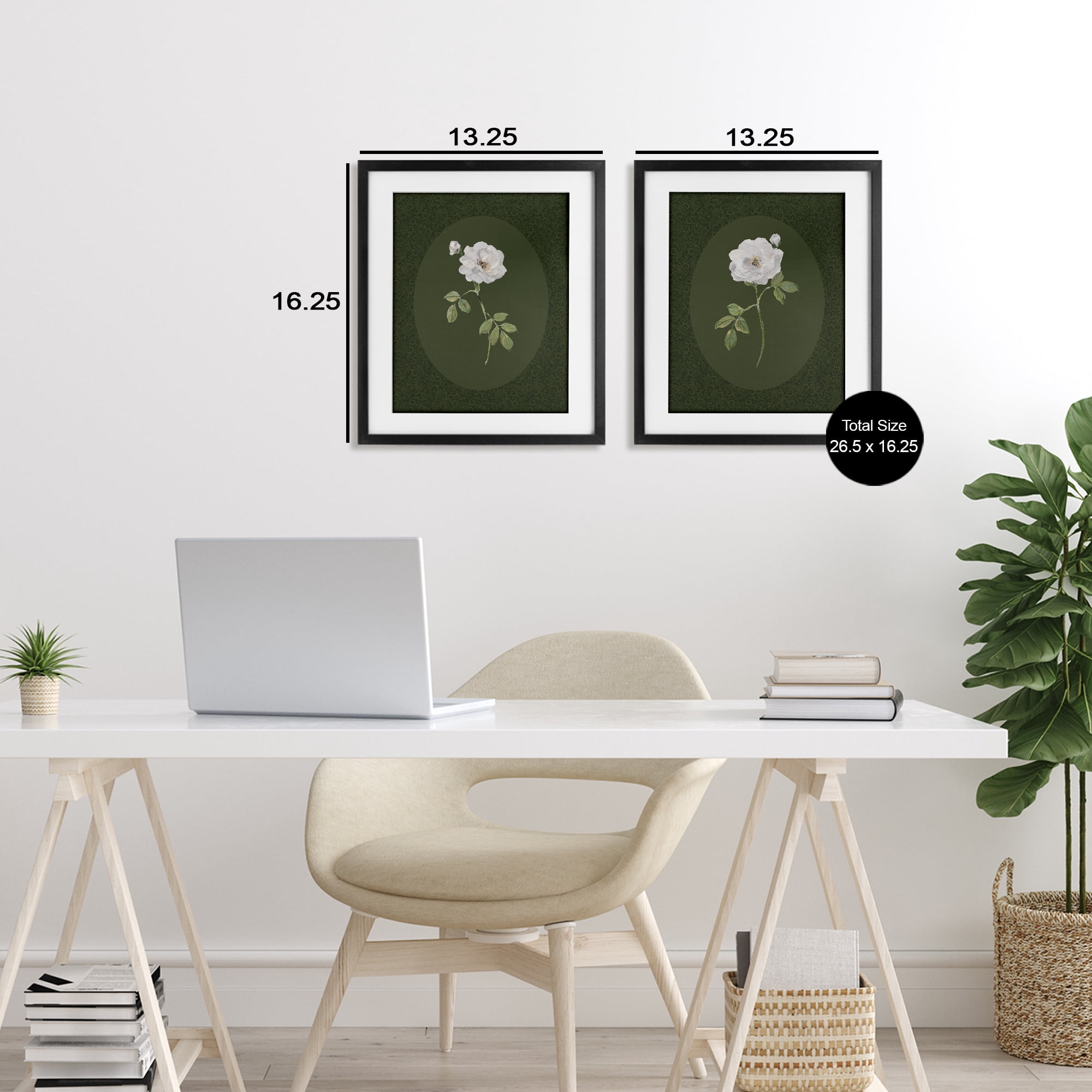 Stupell Industries Ornate Rose Studies over Emerald 2 Piece Black Framed Print Under Glass Set, design by Sally Swatland