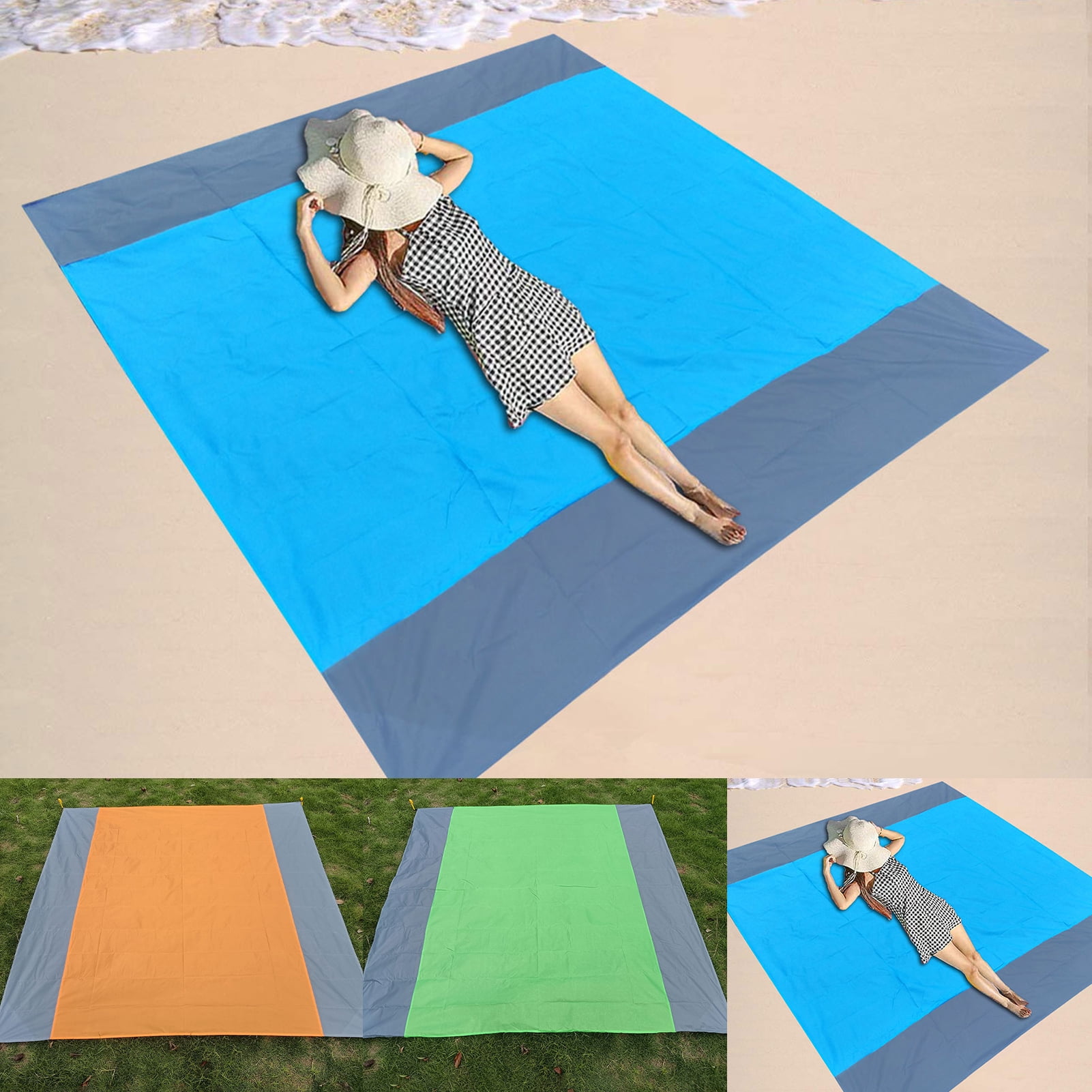 LeKY Anti sand Beach Mat Comfortable 210D Polyester Creative Extra Large Picnic Blanket for Festival Green L