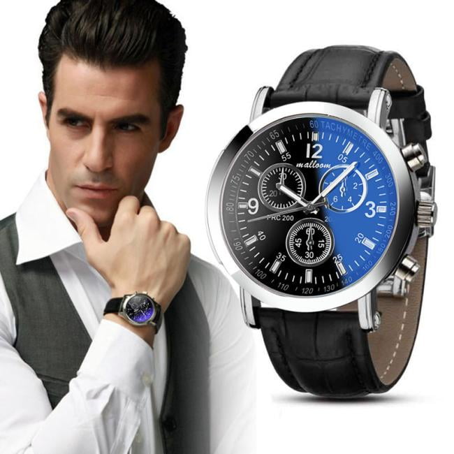 jovati Luxury Fashion Faux Leather Mens Blue Ray Glass Quartz Analog Watches Walmart