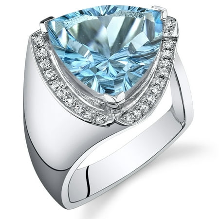 Peora 7.00 Ct Swiss Blue Topaz Engagement Ring in Rhodium-Plated Sterling Silver