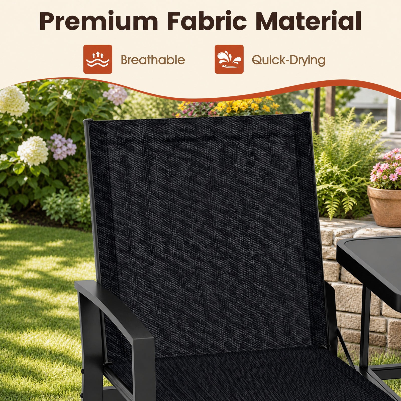 Furnibear Patio Loveseat with Built in Table and Breathable Fabric Back for Porch Garden and Poolside Outdoor Seating, Black