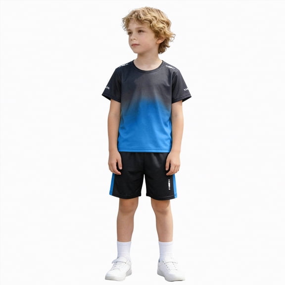 HCNTES Boy Active Shorts Set 2 Pcs T-Shirt and Athletic Shorts Summer Activewear Set Toddler Kid Boys Soccer Set Sport Team Uniform Children's School Outfit(F02-Blue,14-15 Years)