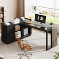 thumbnail image 3 of Vividwood 70" L-Shaped Executive Desk with Cabinet Storage, 3 Drawers, Storage Shelves, CPU Stand, 3 of 5