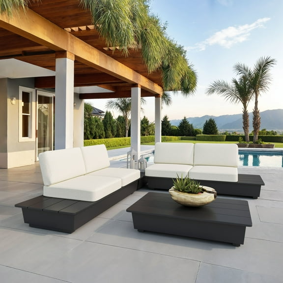 Tien Coffee Table Black Coffee Table, Modern Style, Powder Coated Aluminum rectangular shape tabletop, Aluminum, Outdoor Living