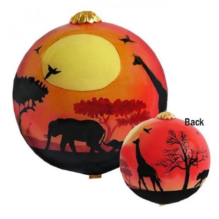 Africa Christmas Ornament Sunset Safari African Wildlife Reverse Painted Glass Christmas Tree Ornament New ()