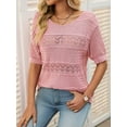 thumbnail image 4 of Womens Short Sleeve Sweaters Summer Round Neck Pullover Sweater Crochet Tops Pink XL, 4 of 8