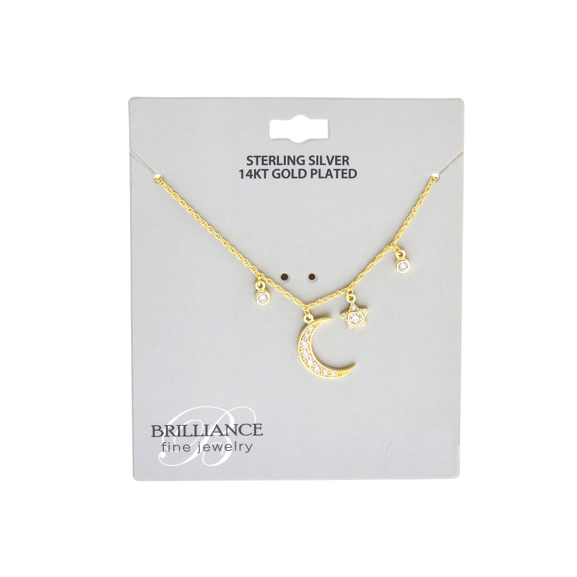 Brilliance Fine Jewelry Women's Simulatd Diamond Moon Necklace in 14KT Gold Plated Sterling Silver