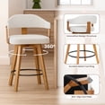 thumbnail image 2 of Joyyskill Swivel Bar Stools Set of 2, 26” Wood Counter Height Barstools with Curved Back, Mid Century Modern Linen Upholstered Bar Chairs, Dark Oak/beige, 2 of 6