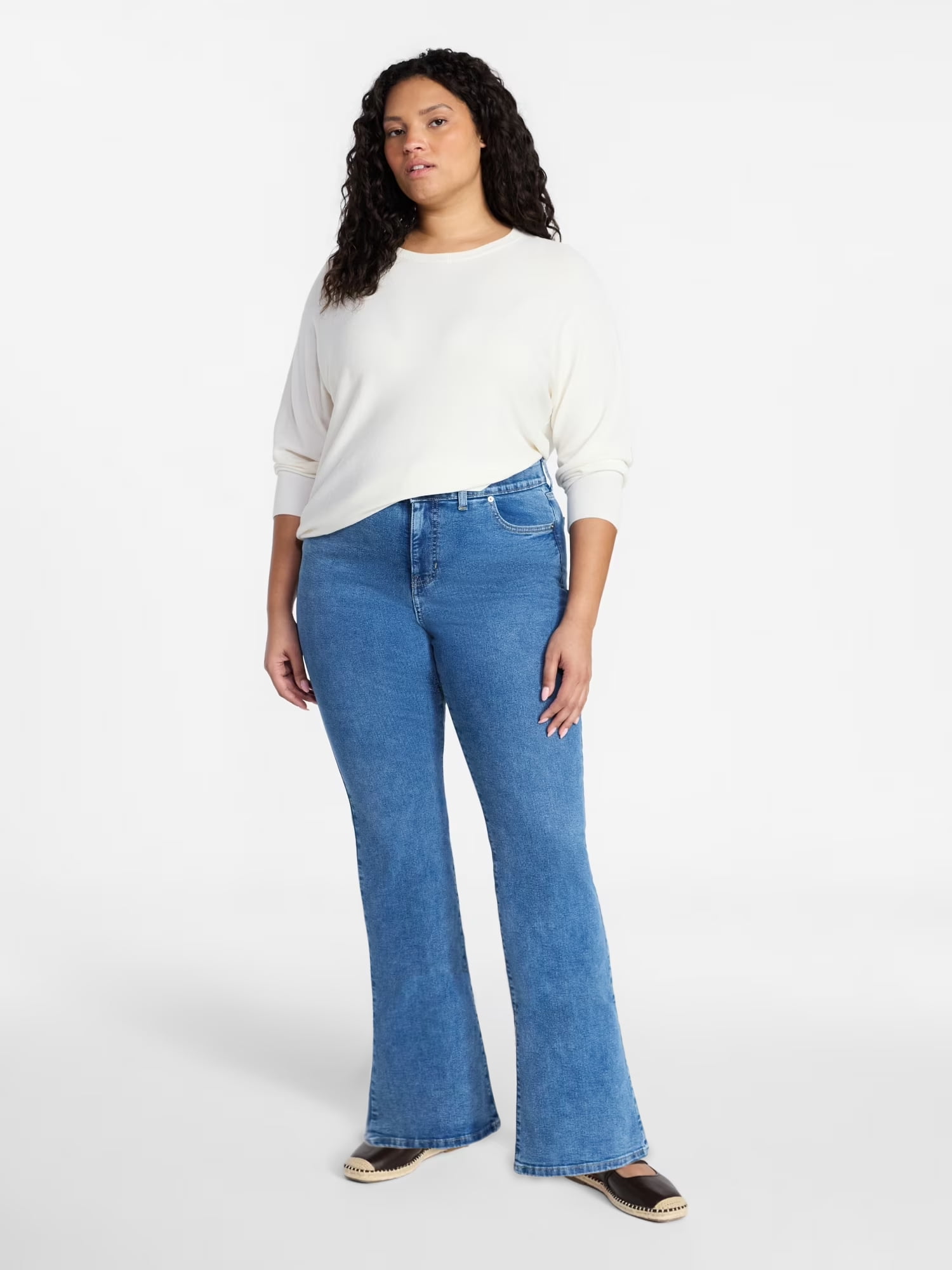 Terra & Sky Women's Plus Size Core Mid Rise Bootcut Jeans, Short and Regular Inseams, Sizes 16W-26W