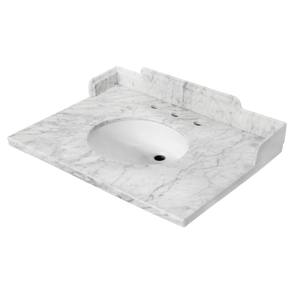 Kingston Brass KMS3022M38 Pemberton 30-Inch Carrara Marble Vanity Sink Top (8" Faucet Drillings) in Carrara White